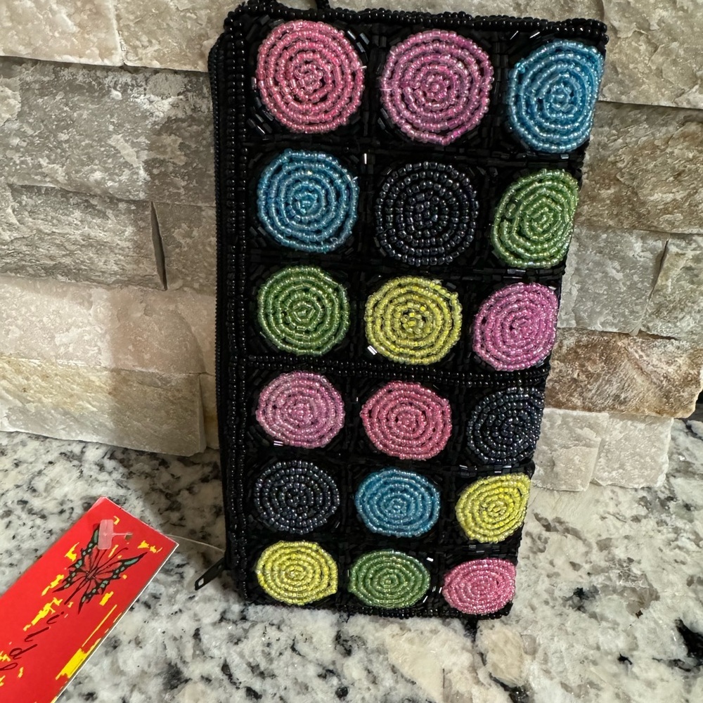 Black and Pink Spiral Pattern clutch pouch